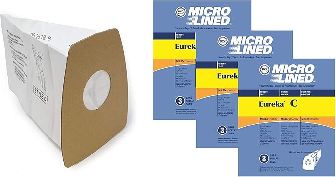 DVC Replacement Micro-Lined Paper Bags For Eureka Style C Mighty Mite 3000, 3100 Series | 2-Ply Micro Filtration Stops 99.7% of Particles | 3 Pack