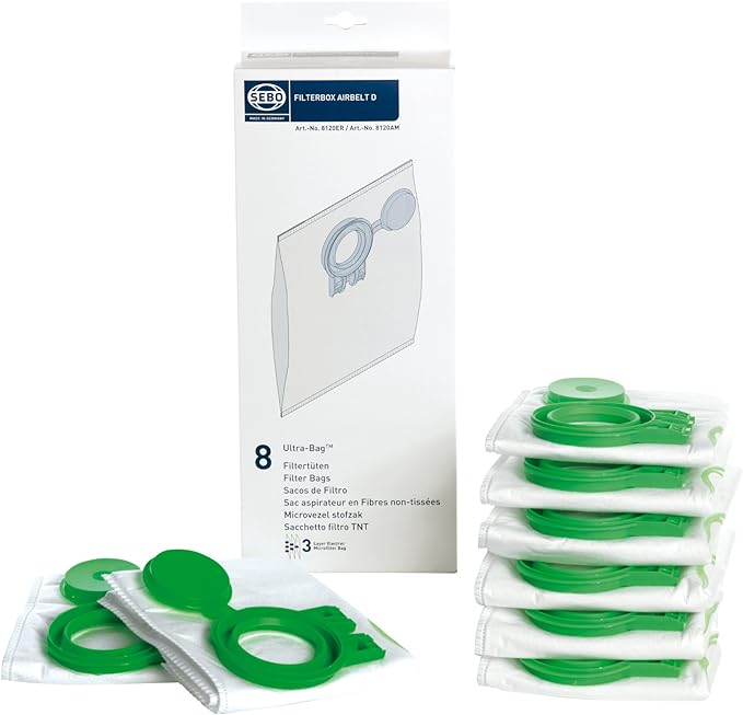 SEBO 8120AM Ultra Filter Bag Box for D Series Vacuum, 8-Pack - Ryan’s Sewing &amp; Vacuum Center