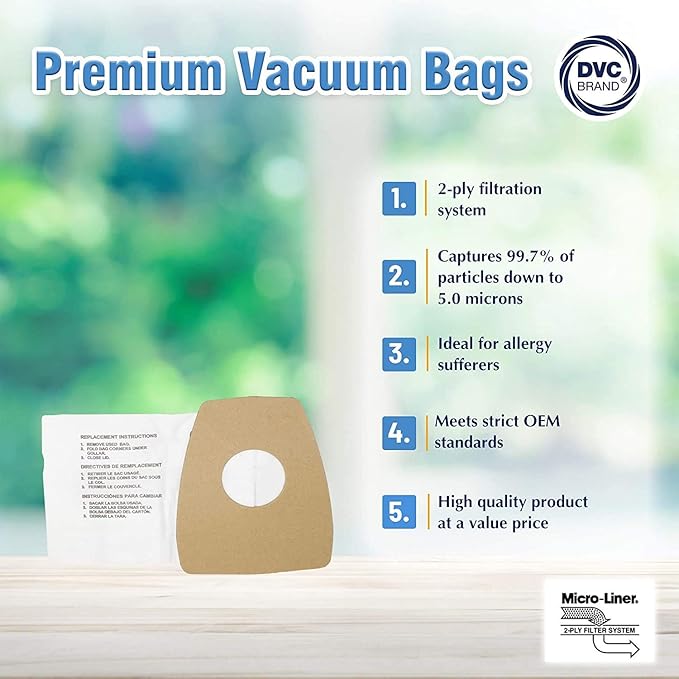 DVC Replacement Micro-Lined Paper Bags For Eureka Style C Mighty Mite 3000, 3100 Series | 2-Ply Micro Filtration Stops 99.7% of Particles | 3 Pack