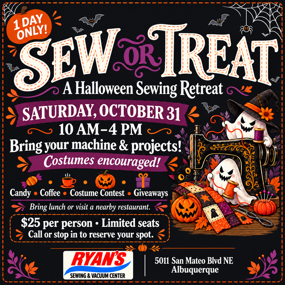 Sew or Treat: A 1 Day Halloween Sewing Retreat!